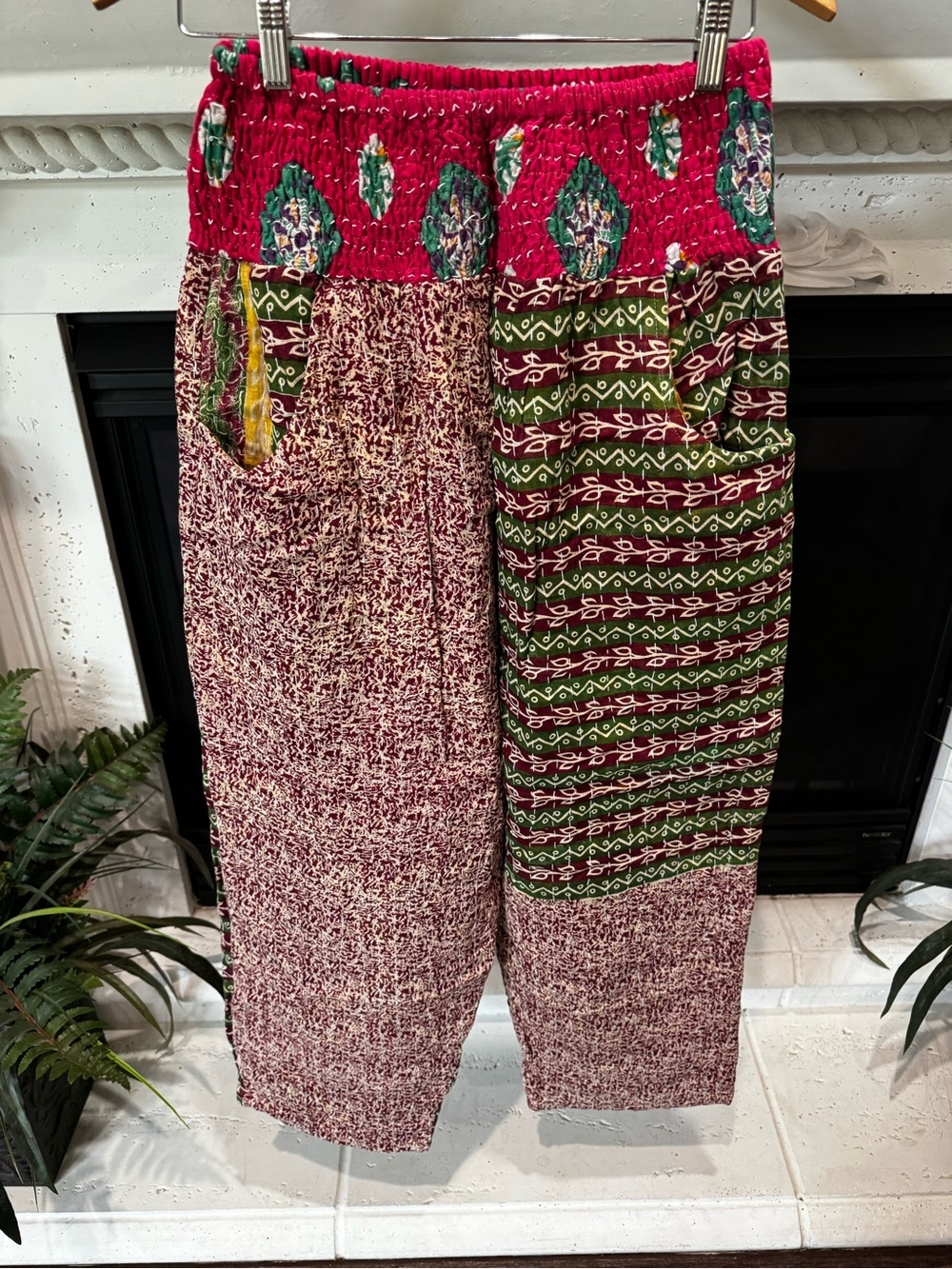 She’s One of a Kind Bohemian Kantha Wide-Leg Quilted Patchwork Pants